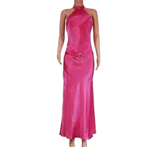 Betsy & Adam Pink Halter Prom Dress